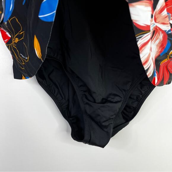 Swim Solutions Tiered Floral One Piece swimsuit black multicolor - 20W - Picture 7 of 15